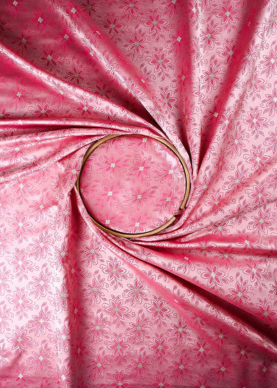 Baby Pink Banarasi Brocade Fabric With All Over Thread And Zari Handloom 24504