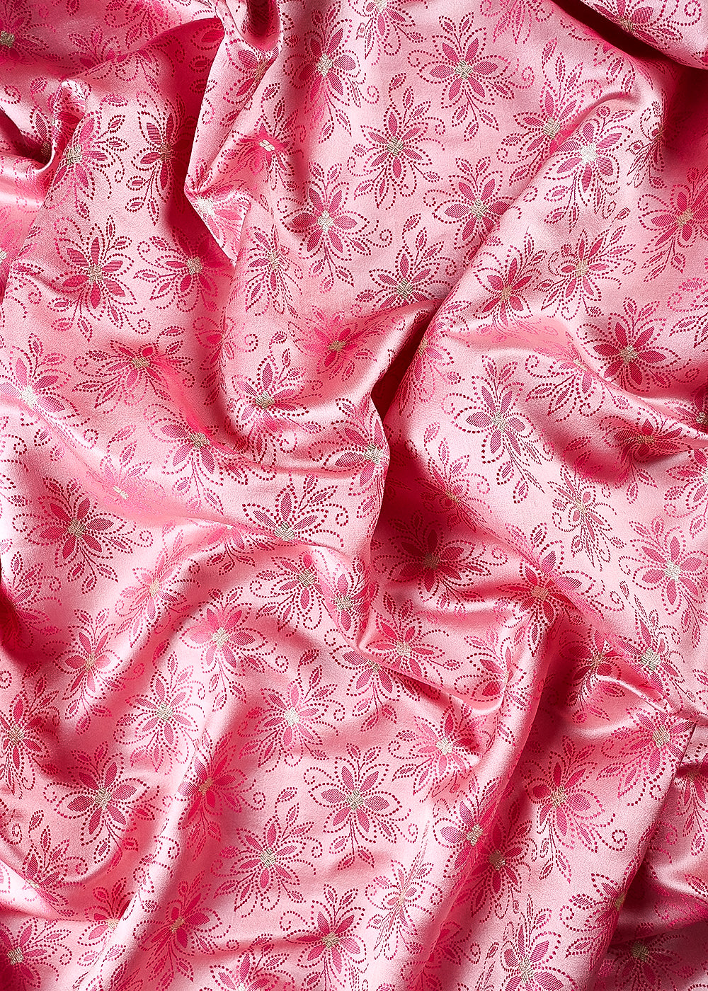 Baby Pink Banarasi Brocade Fabric With All Over Thread And Zari Handloom 24504