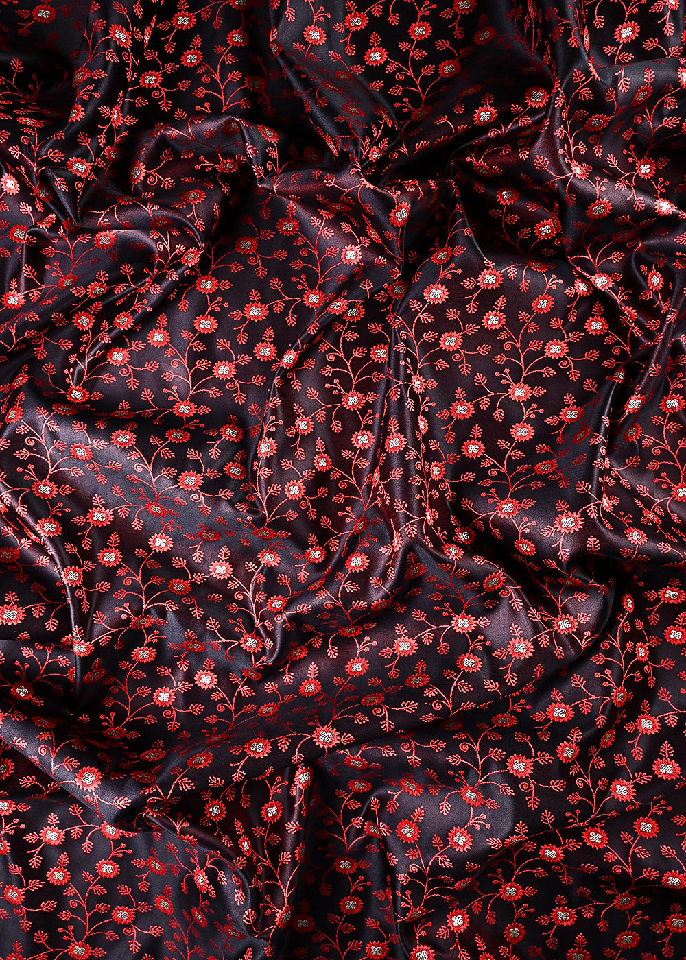 Black Banarasi Brocade Fabric With All Over Thread And Zari Handloom 24505