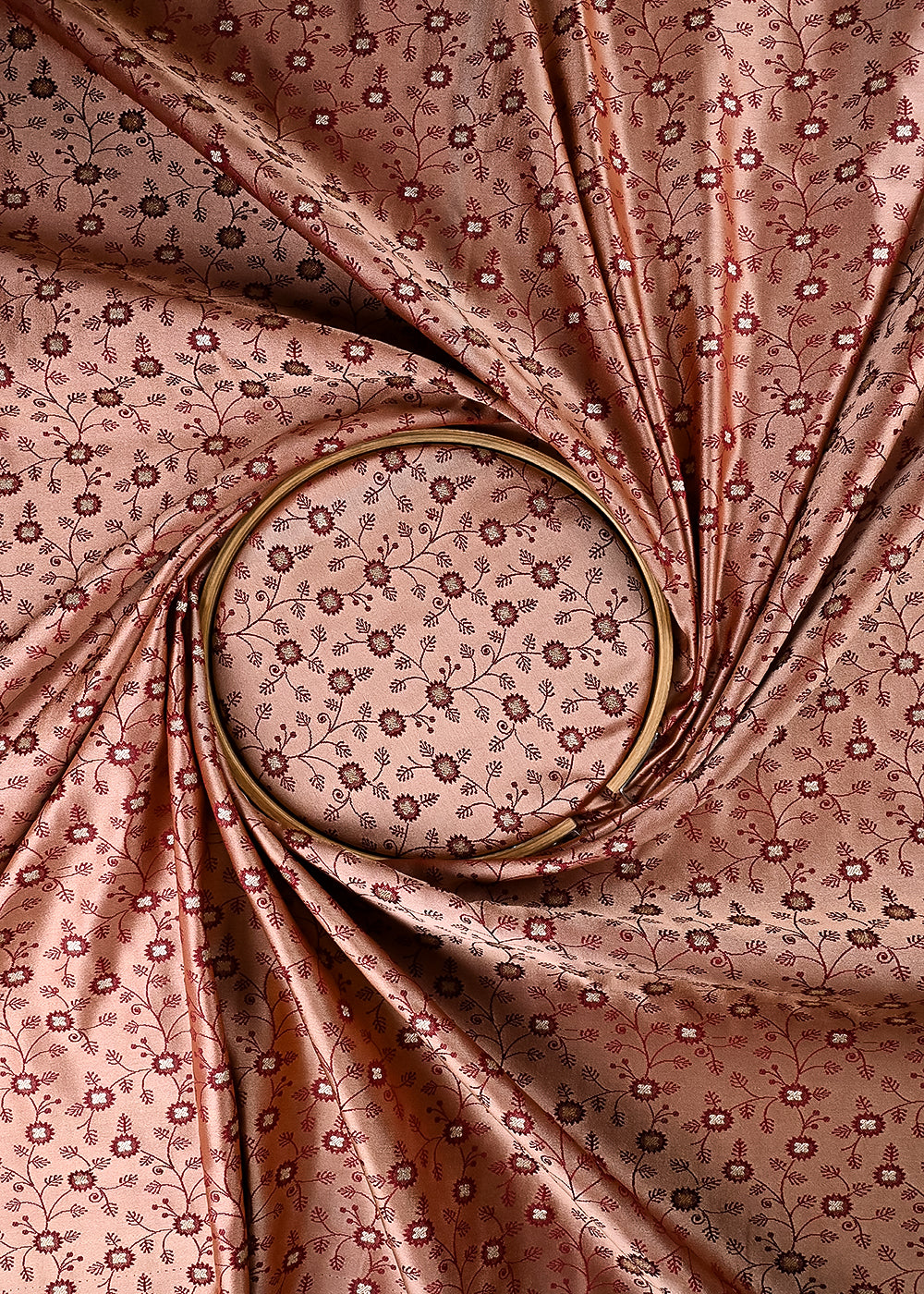Onion Pink Banarasi Brocade Fabric With All Over Thread And Zari Handloom 24508