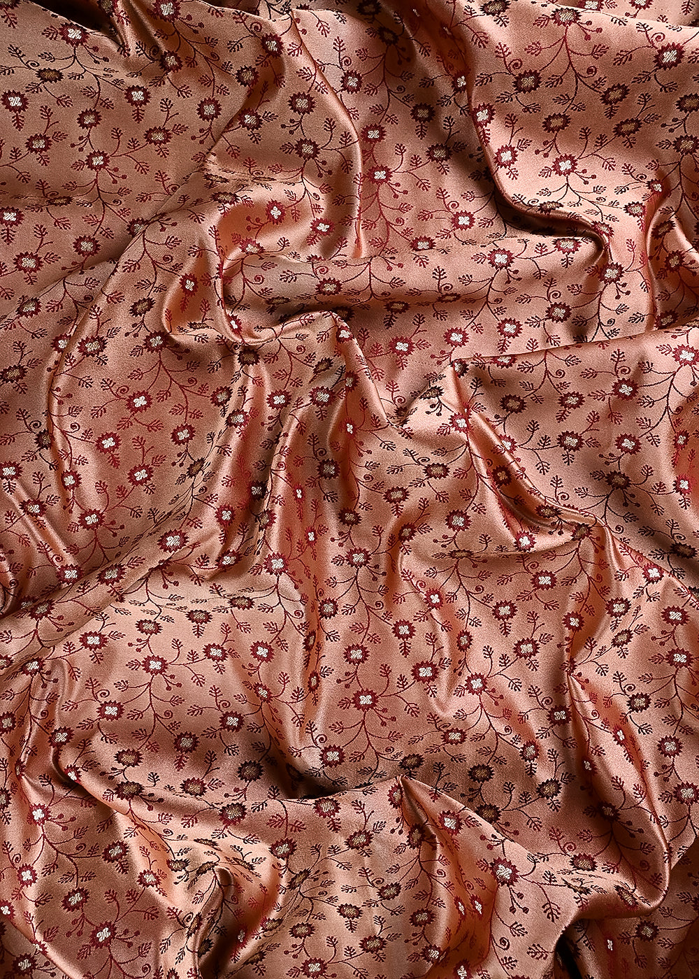 Onion Pink Banarasi Brocade Fabric With All Over Thread And Zari Handloom 24508