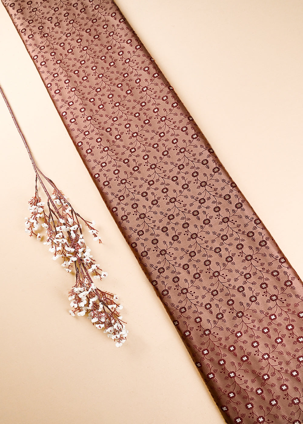 Onion Pink Banarasi Brocade Fabric With All Over Thread And Zari Handloom 24508