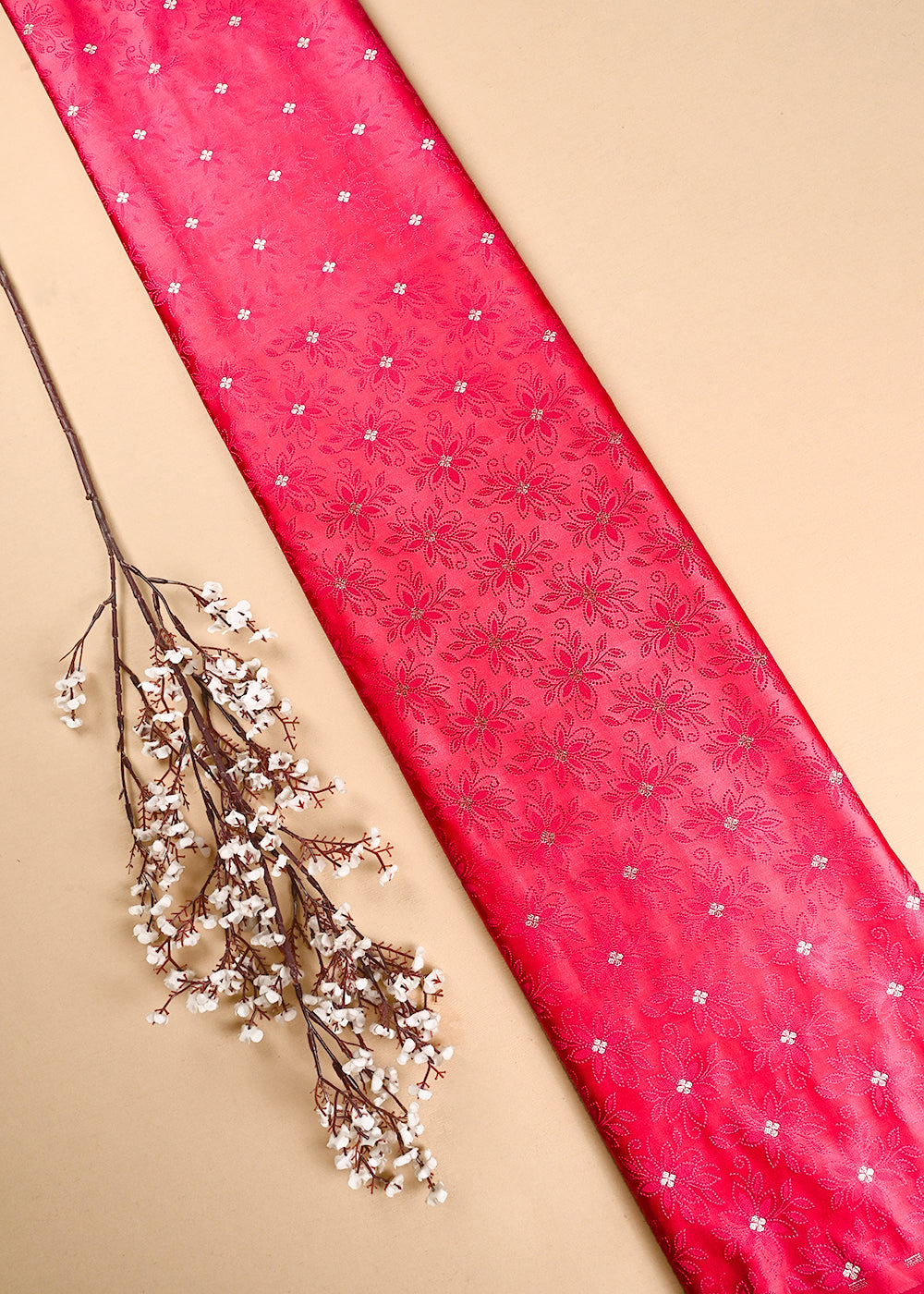 Pink Banarasi Brocade Fabric With All Over Thread And Zari Handloom 24509