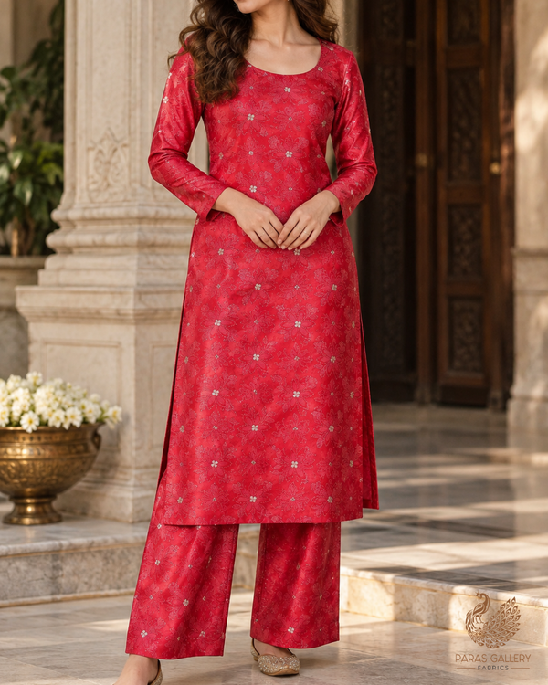 Pink Banarasi Brocade Fabric With All Over Thread And Zari Handloom 24509