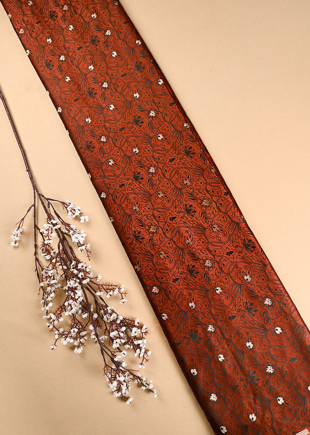 Brown Banarasi Brocade Fabric With All Over Thread And Zari Handloom 24510
