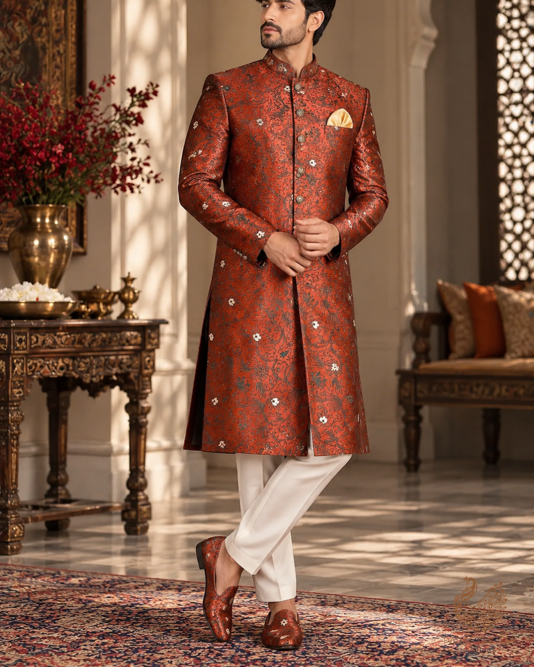 Brown Banarasi Brocade Fabric With All Over Thread And Zari Handloom 24510