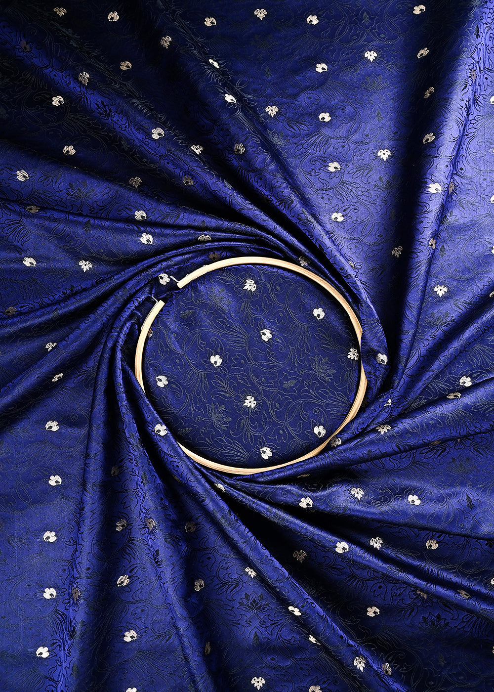 Navy Blue Banarasi Brocade Fabric With All Over Thread And Zari Handloom 24511