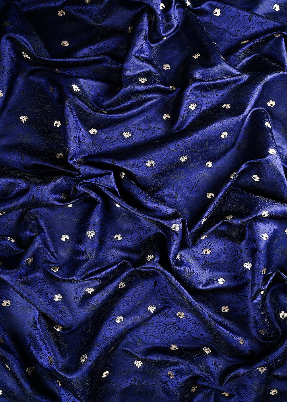 Navy Blue Banarasi Brocade Fabric With All Over Thread And Zari Handloom 24511