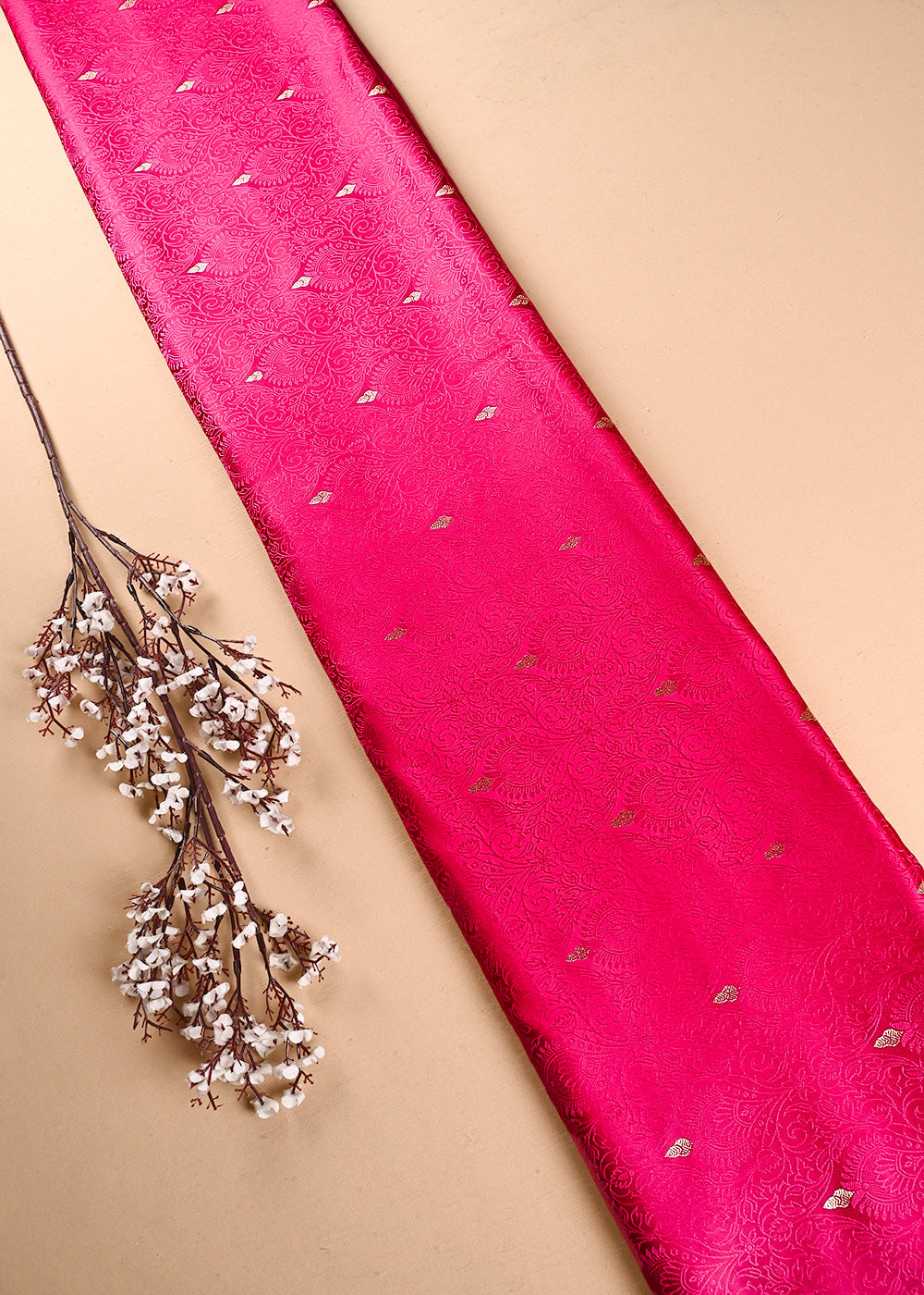 Pink Banarasi Brocade Fabric With All Over Thread And Zari Handloom 24512