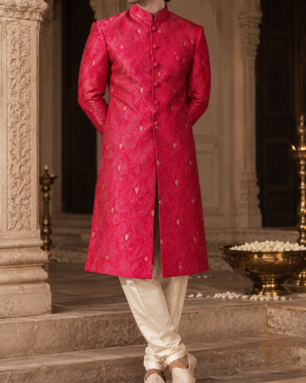 Pink Banarasi Brocade Fabric With All Over Thread And Zari Handloom 24512