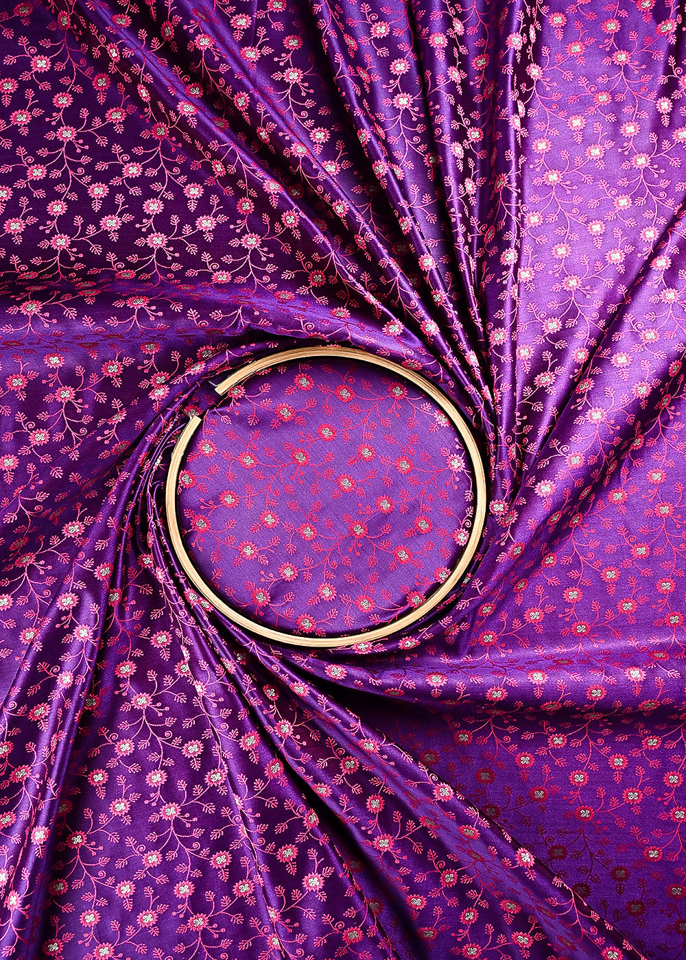 Purple Banarasi Brocade Fabric With All Over Thread And Zari Handloom 24514