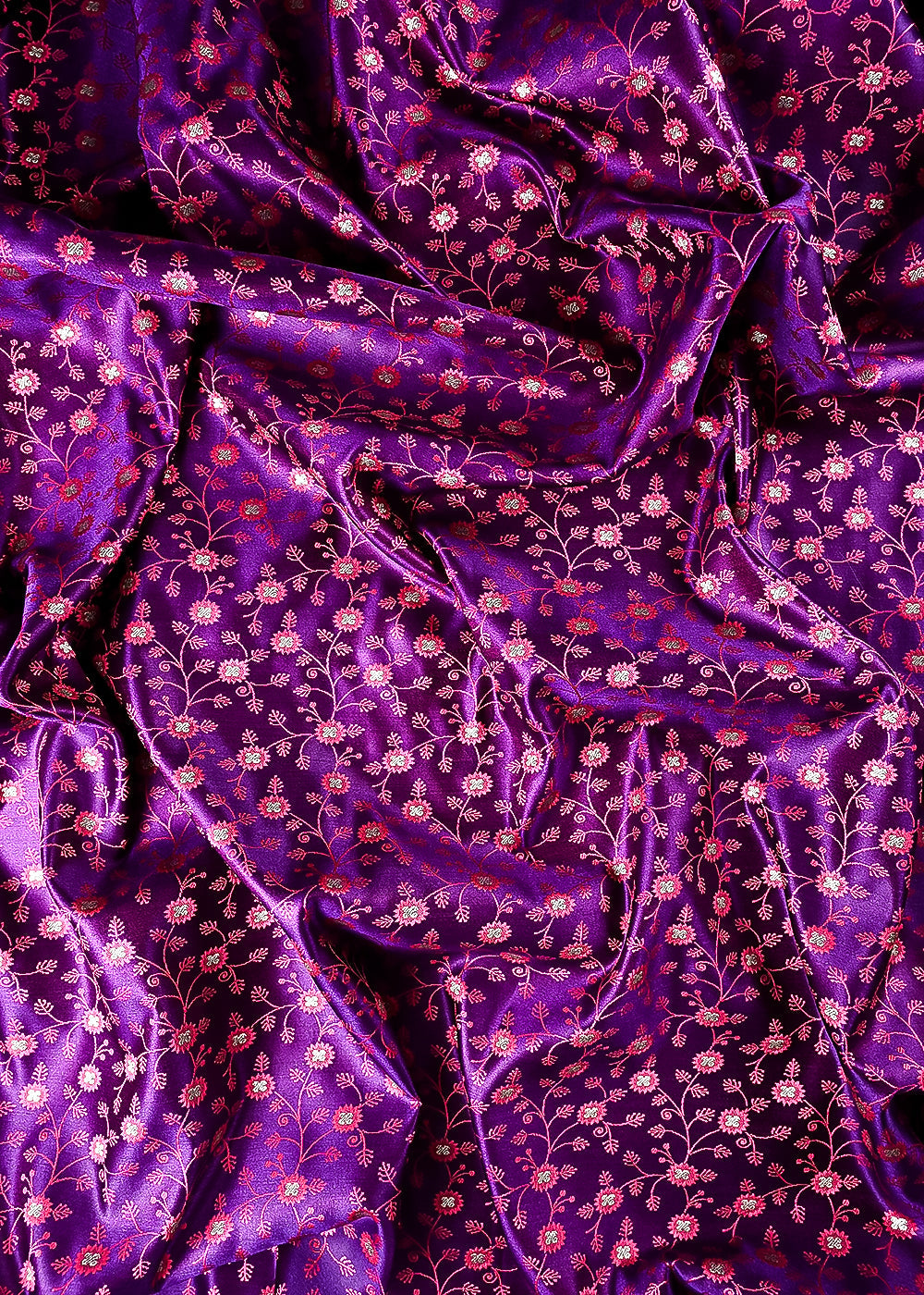 Purple Banarasi Brocade Fabric With All Over Thread And Zari Handloom 24514