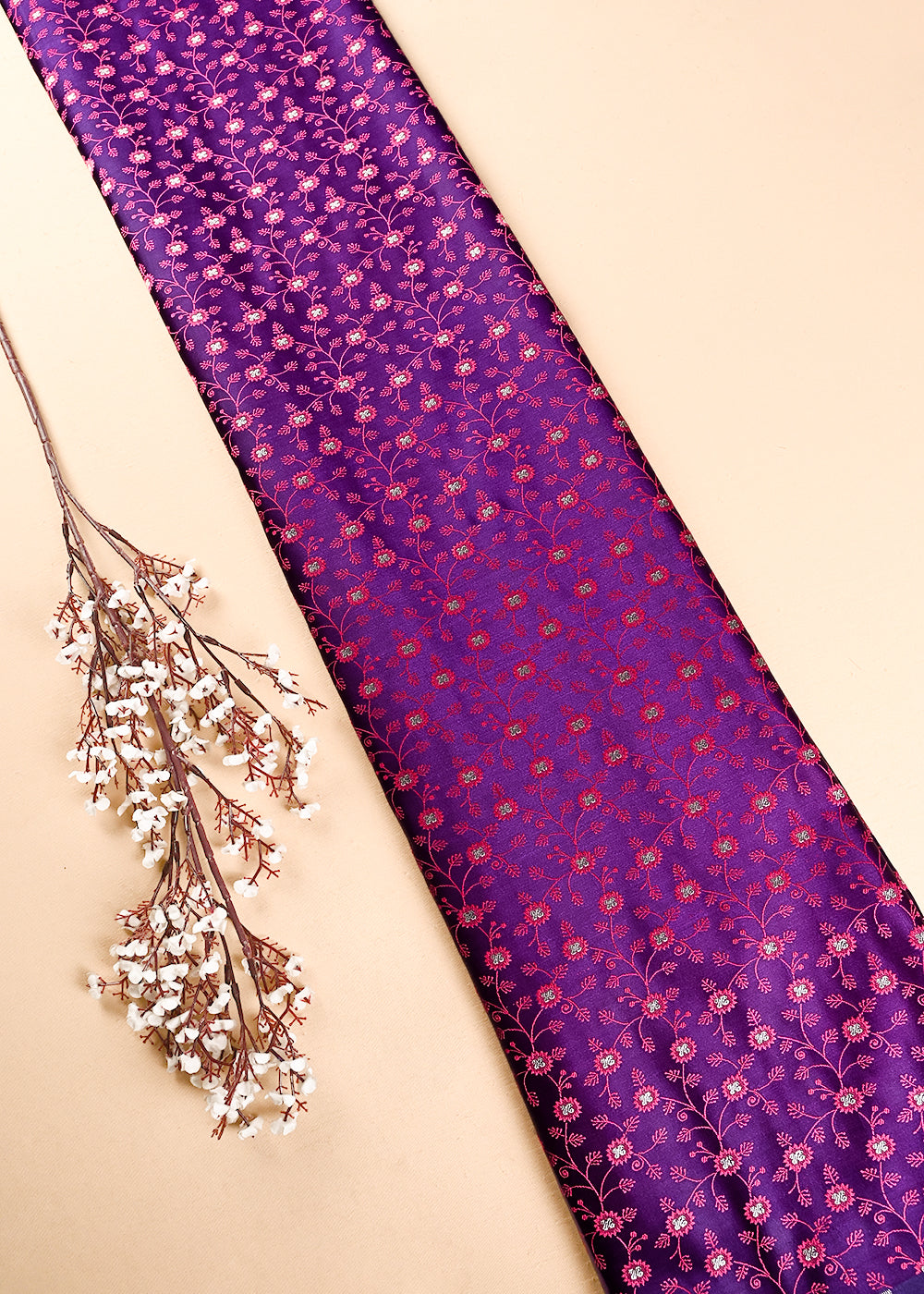 Purple Banarasi Brocade Fabric With All Over Thread And Zari Handloom 24514