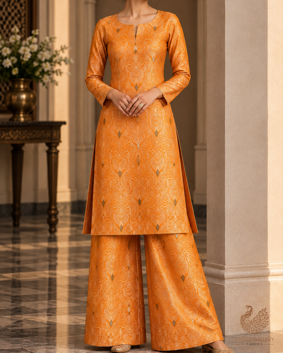Yellow Banarasi Brocade Fabric With All Over Thread And Zari Handloom 24515