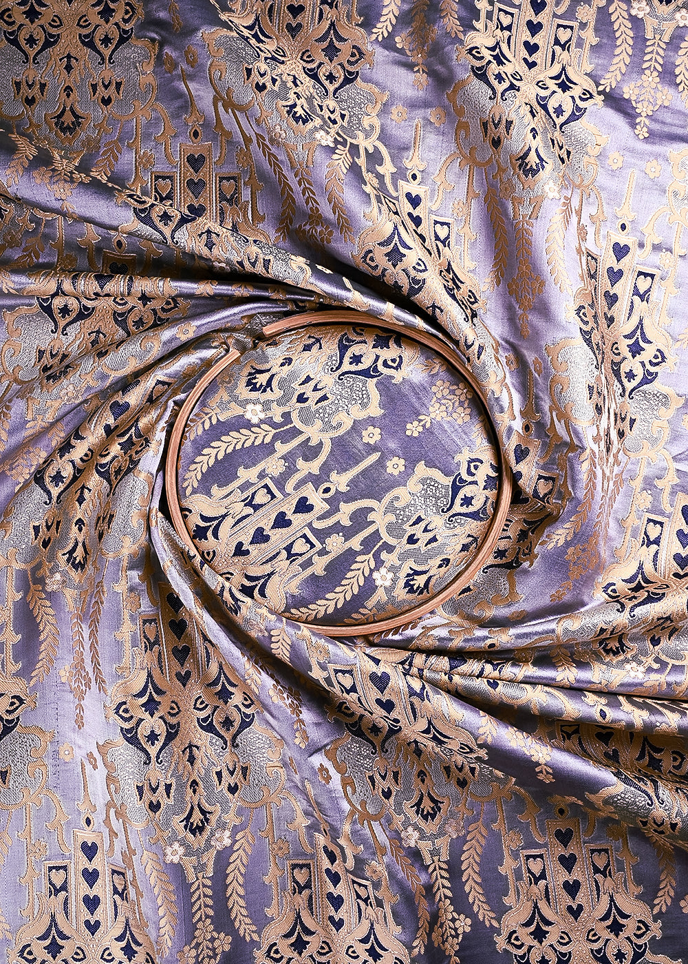 Grey Banarasi Brocade Fabric With All Over Thread And Zari Handloom 24516
