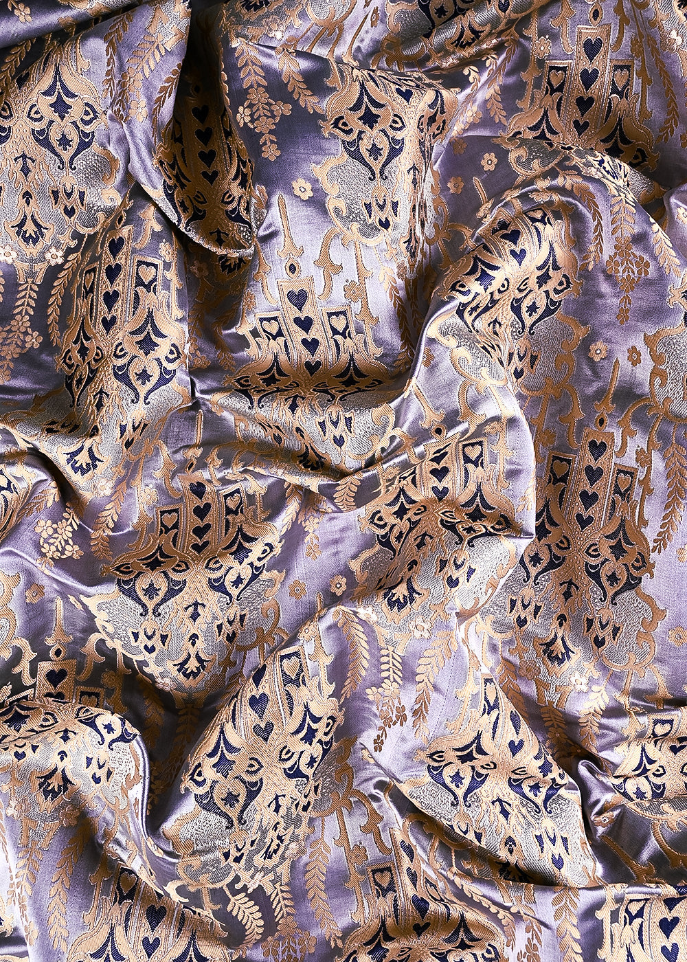Grey Banarasi Brocade Fabric With All Over Thread And Zari Handloom 24516