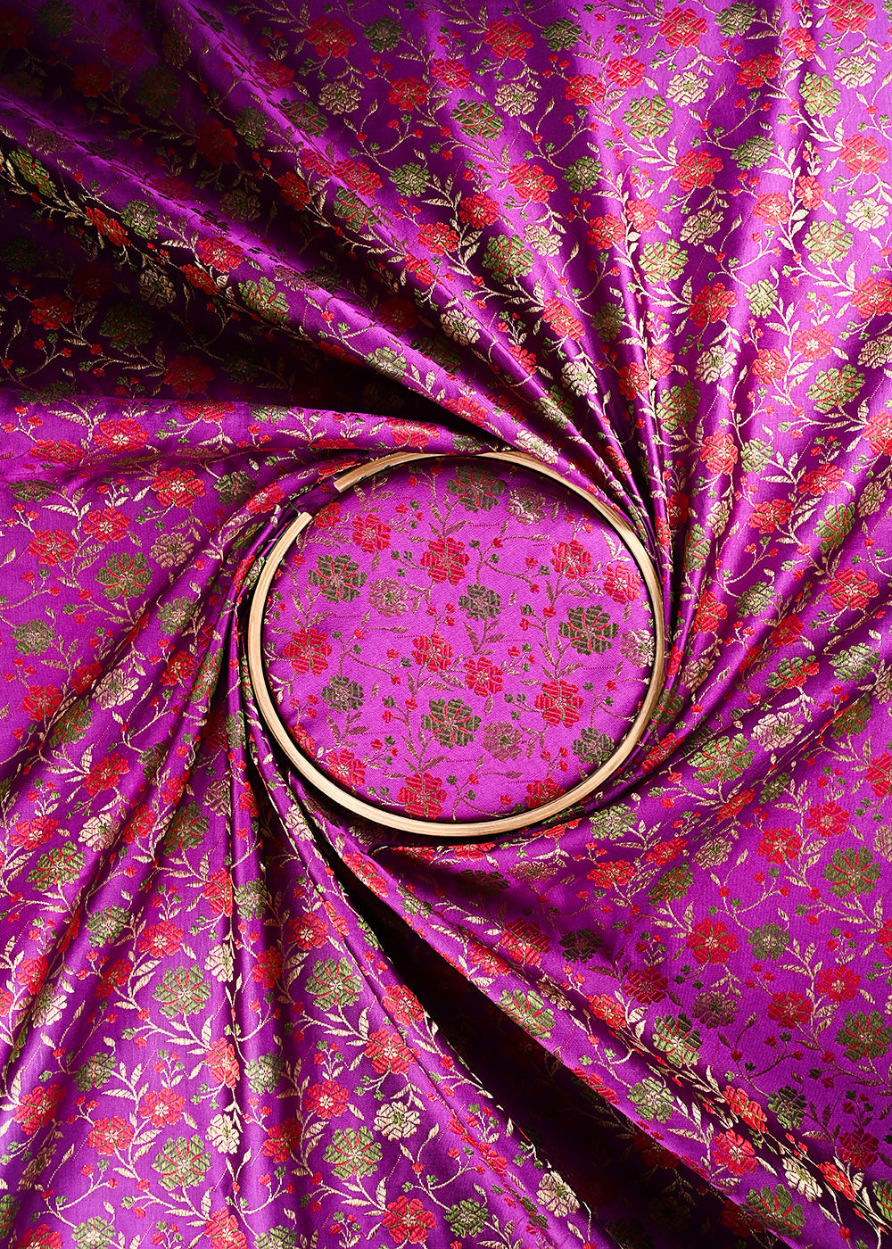 Purple Banarasi Brocade Fabric With All Over Thread And Zari Handloom 24521
