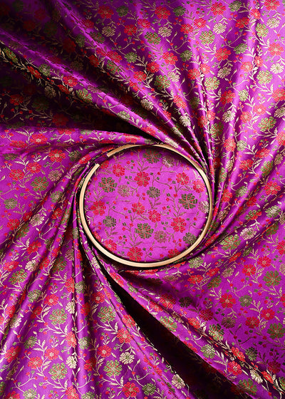 Purple Banarasi Brocade Fabric With All Over Thread And Zari Handloom 24521