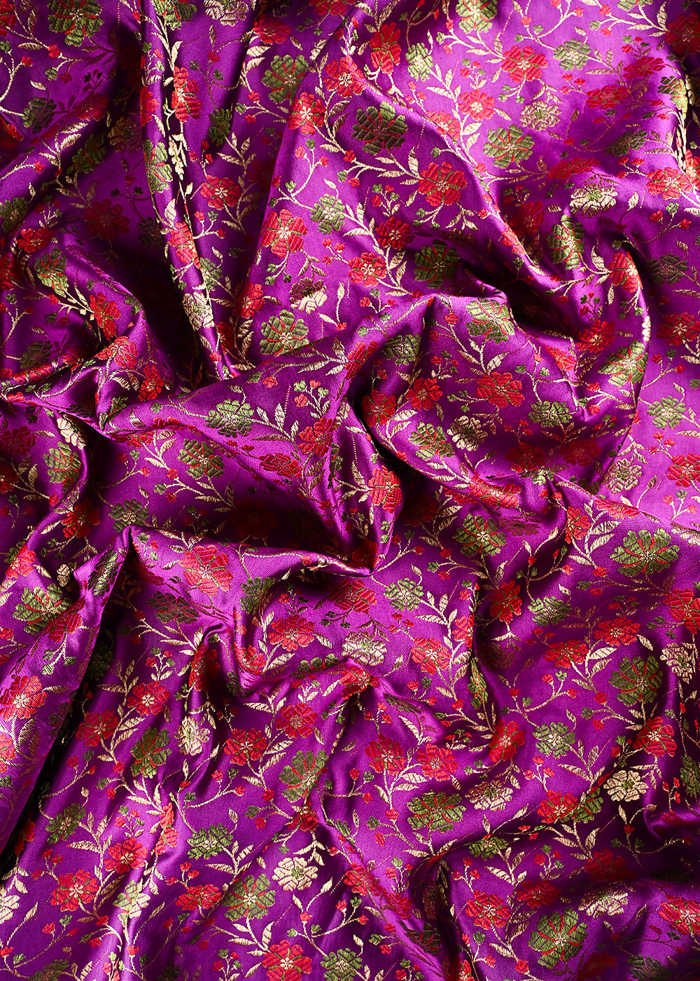 Purple Banarasi Brocade Fabric With All Over Thread And Zari Handloom 24521