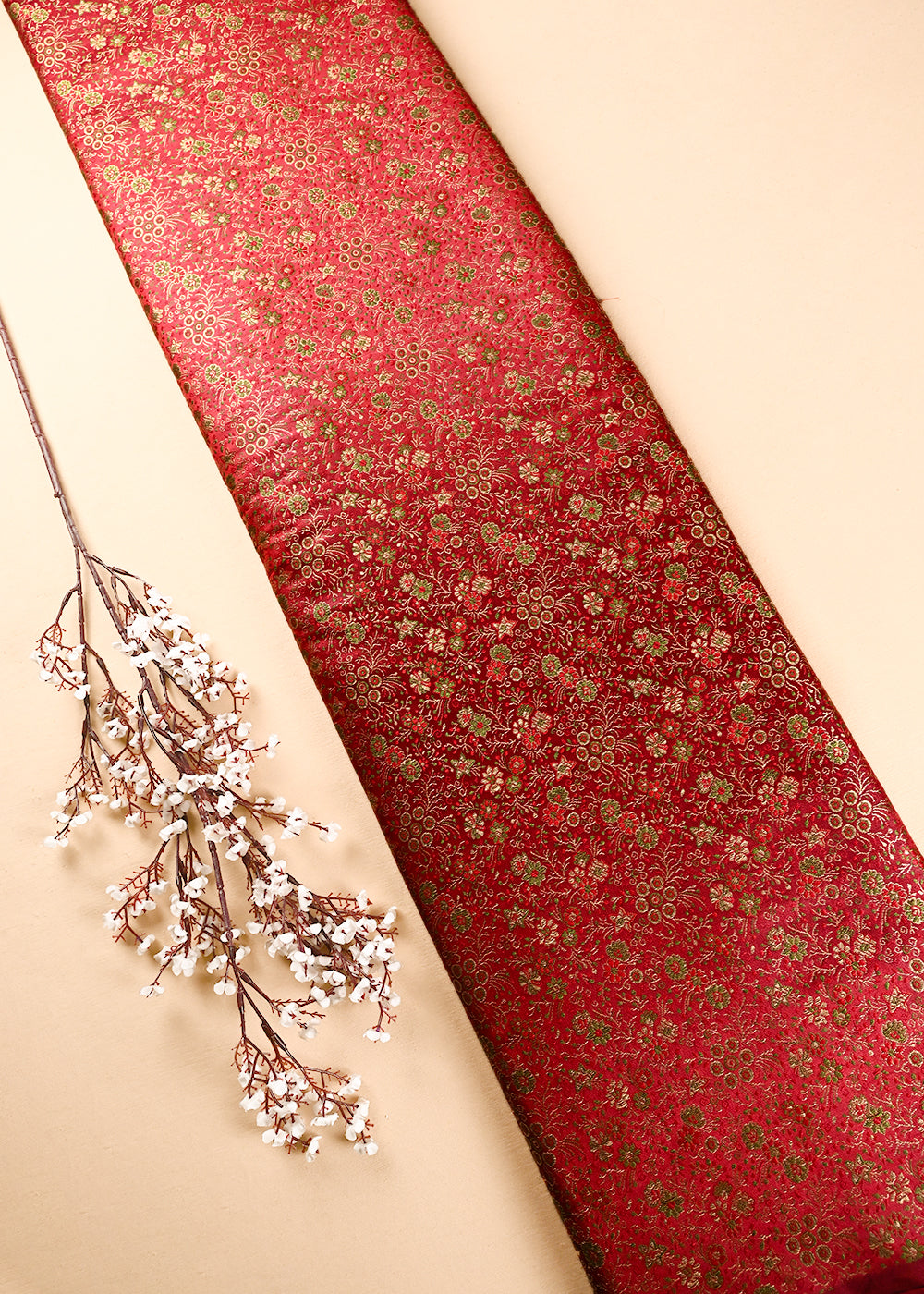 Maroon Banarasi Brocade Fabric With All Over Thread And Zari Handloom 24522