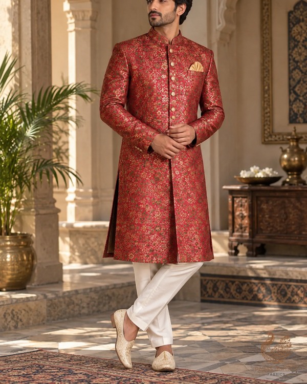 Maroon Banarasi Brocade Fabric With All Over Thread And Zari Handloom 24522