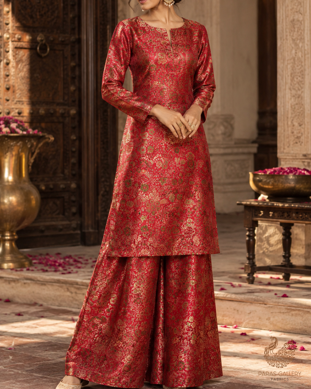 Maroon Banarasi Brocade Fabric With All Over Thread And Zari Handloom 24522