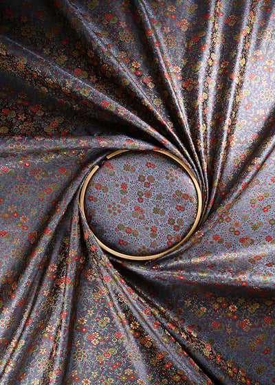 Grey Banarasi Brocade Fabric With All Over Thread And Zari Handloom 24523
