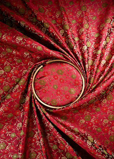 Maroon Banarasi Brocade Fabric With All Over Thread And Zari Handloom 24525