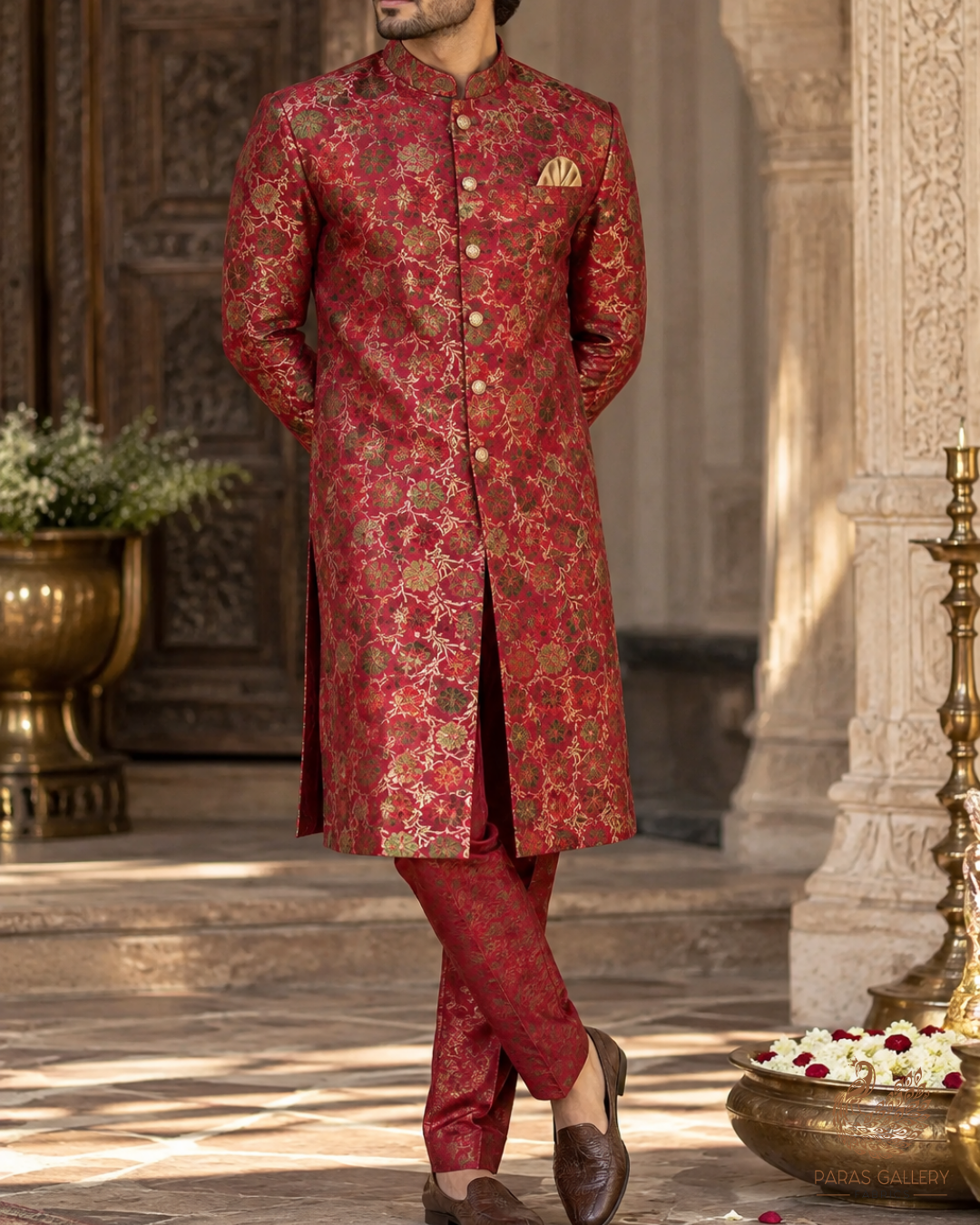 Maroon Banarasi Brocade Fabric With All Over Thread And Zari Handloom 24525