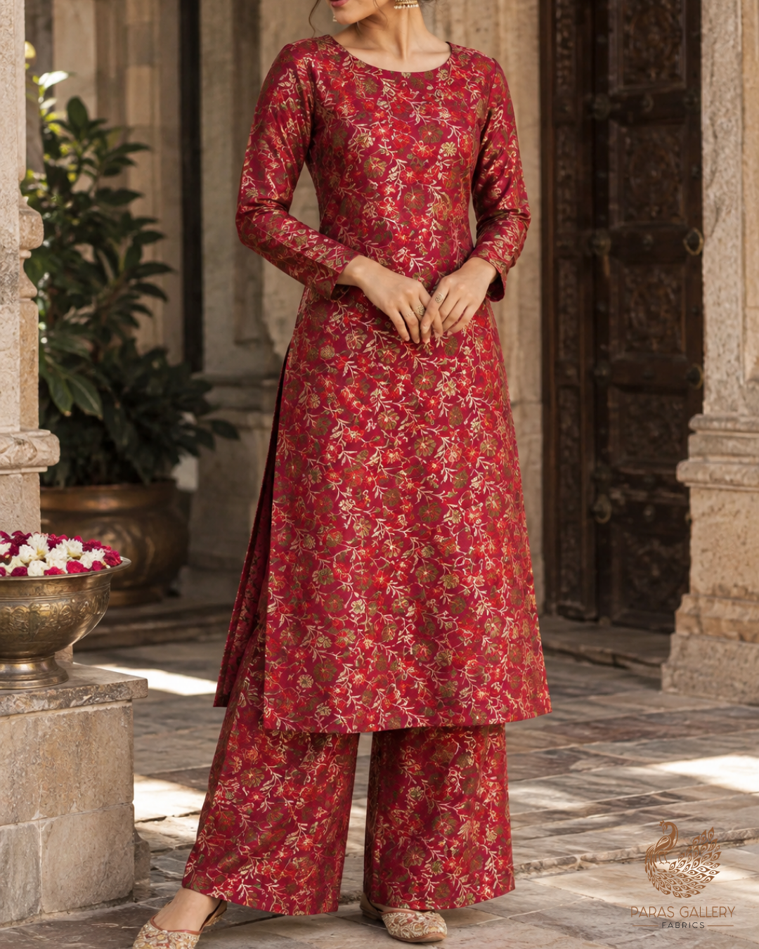 Maroon Banarasi Brocade Fabric With All Over Thread And Zari Handloom 24525