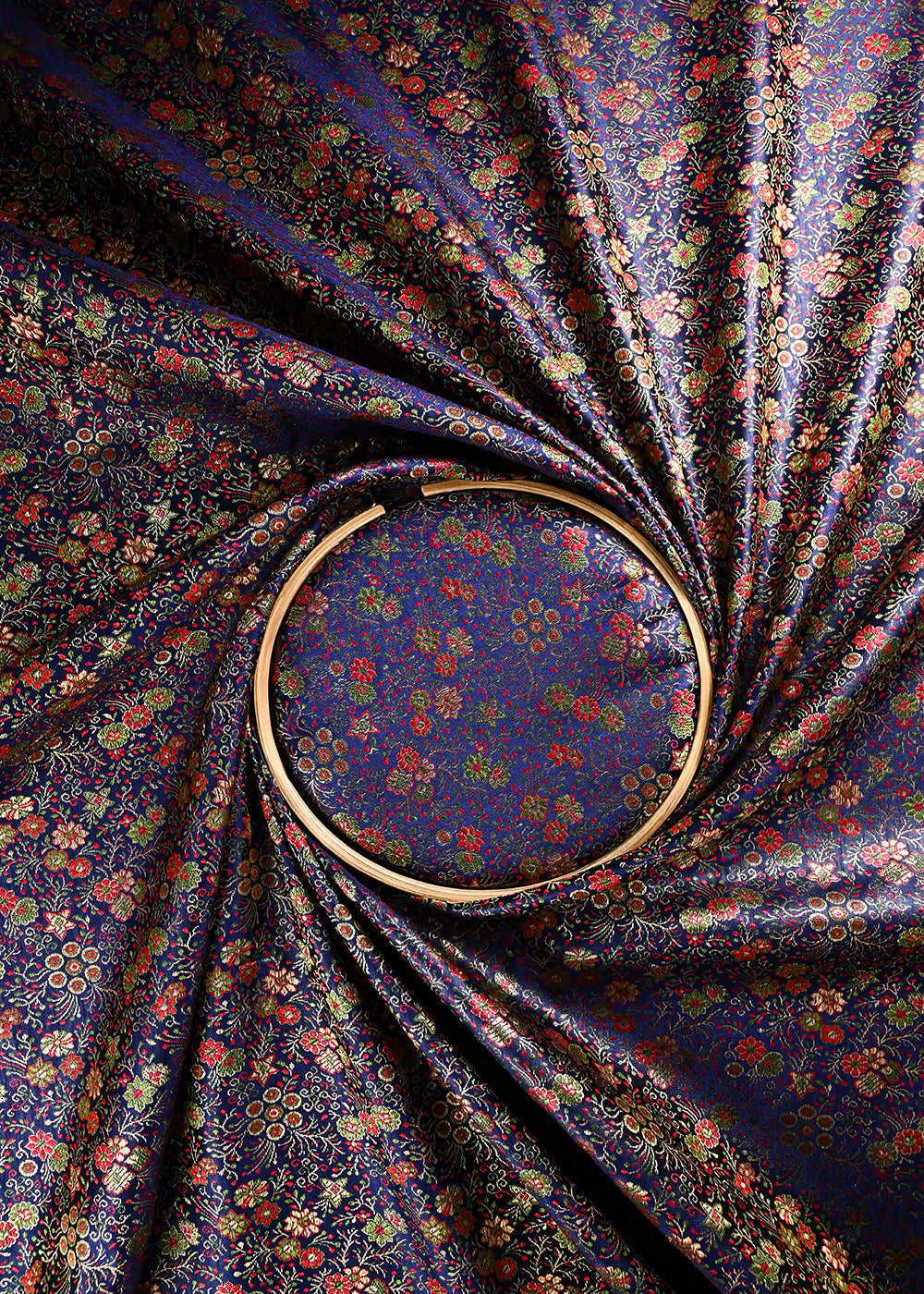 Navy Blue Banarasi Brocade Fabric With All Over Thread And Zari Handloom 24527