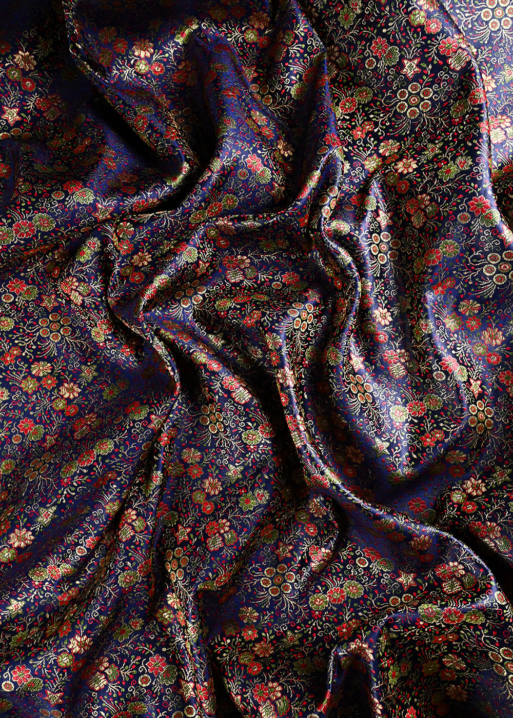 Navy Blue Banarasi Brocade Fabric With All Over Thread And Zari Handloom 24527