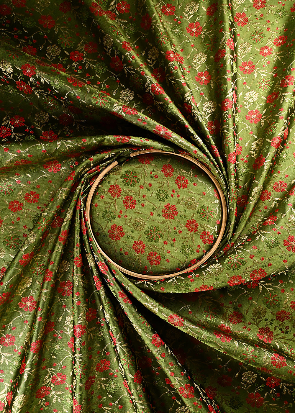 Mehendi Green Banarasi Brocade Fabric With All Over Thread And Zari Handloom 24529