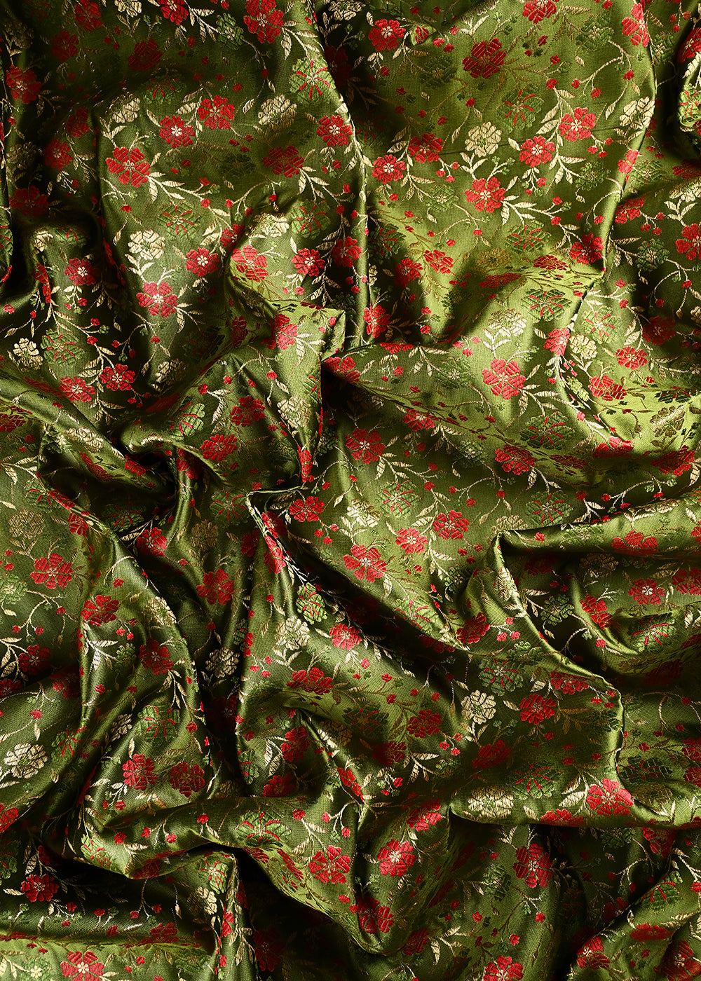 Mehendi Green Banarasi Brocade Fabric With All Over Thread And Zari Handloom 24529