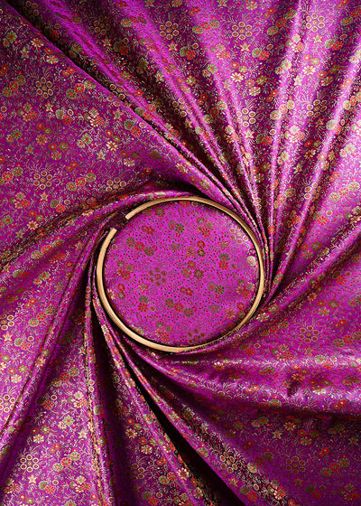 Purple Banarasi Brocade Fabric With All Over Thread And Zari Handloom 24530
