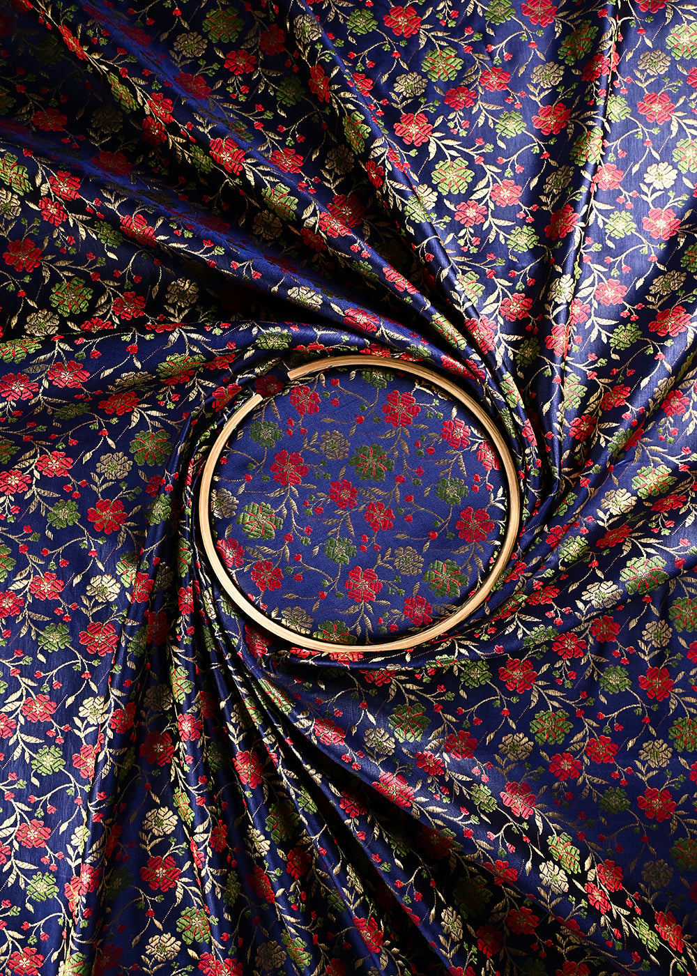 Navy Blue Banarasi Brocade Fabric With All Over Thread And Zari Handloom 24531
