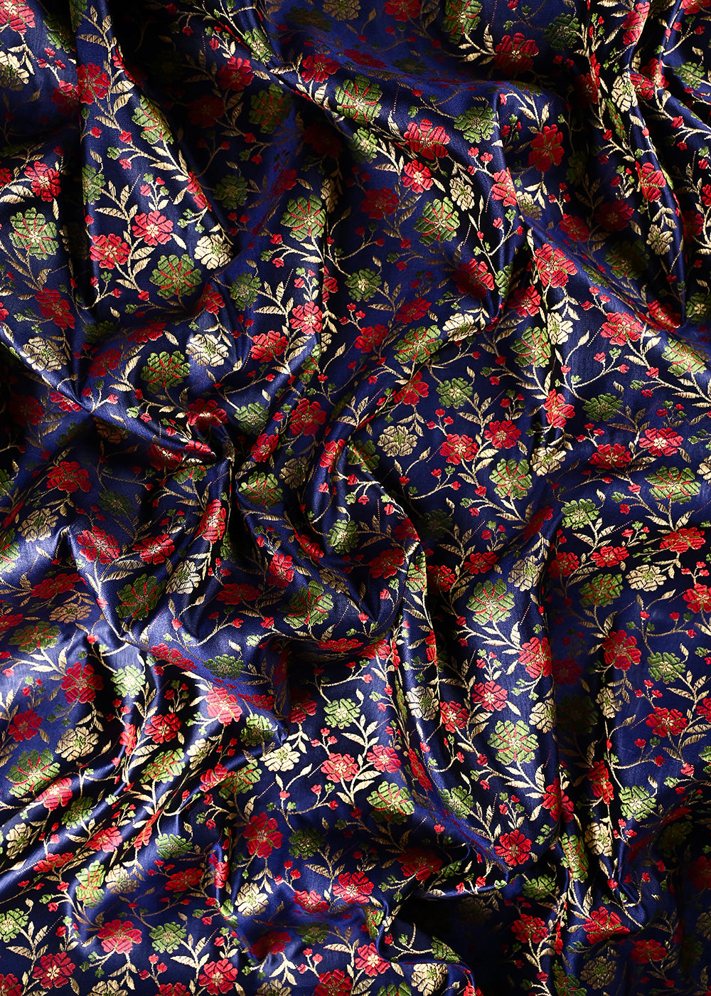 Navy Blue Banarasi Brocade Fabric With All Over Thread And Zari Handloom 24531