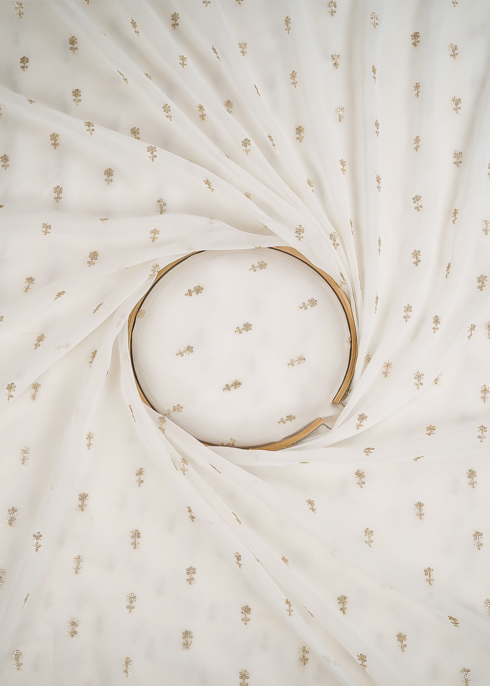 White Dyeable Georgette Fabric With All Over Buti Of Zari And Sequins Work 24534