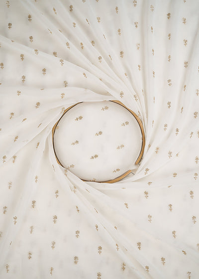 White Dyeable Georgette Fabric With All Over Buti Of Zari And Sequins Work 24534