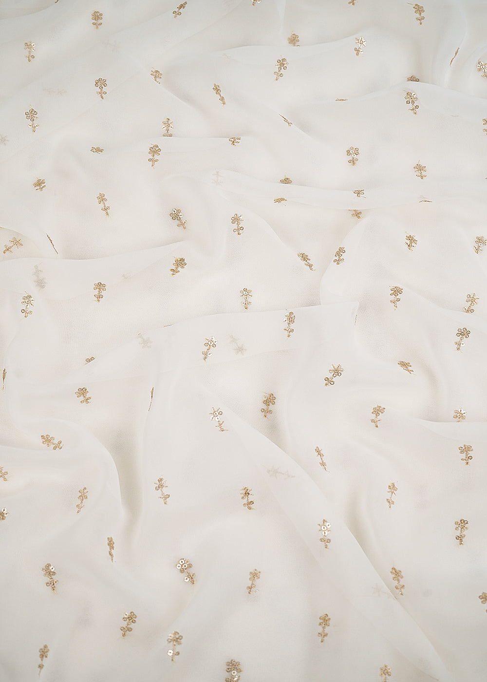 White Dyeable Georgette Fabric With All Over Buti Of Zari And Sequins Work 24534