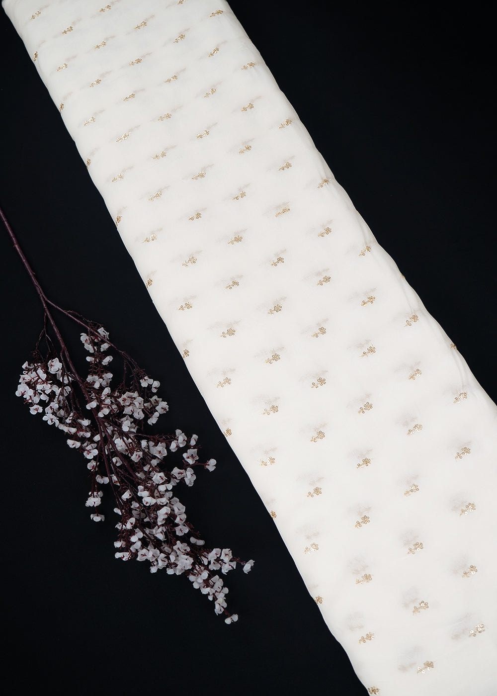 White Dyeable Georgette Fabric With All Over Buti Of Zari And Sequins Work 24534