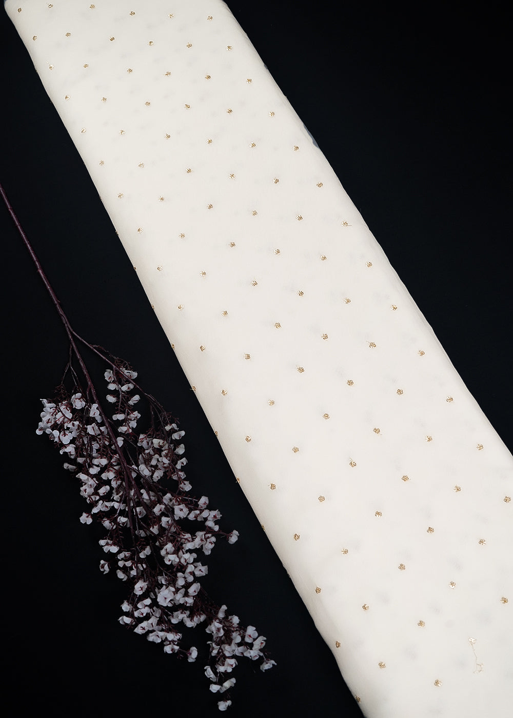 White Dyeable Georgette Fabric With All Over Buti Of Zari And Sequins Work 24535