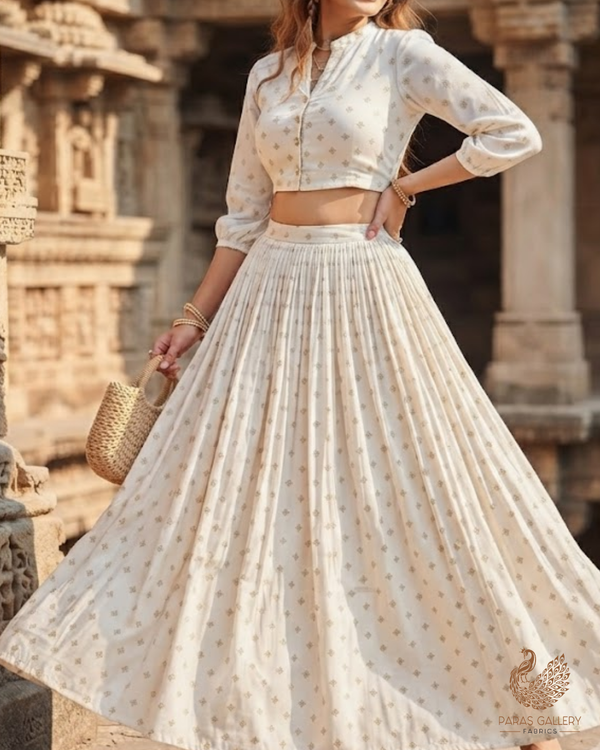 White Dyeable Georgette Fabric With All Over Buti Of Zari And Sequins Work 24536