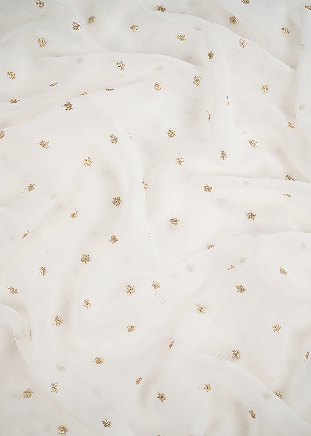 White Dyeable Georgette Fabric With All Over Buti Of Zari And Sequins Work 24537