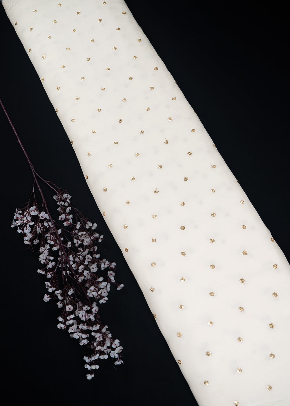 White Dyeable Georgette Fabric With All Over Buti Of Zari And Sequins Work 24539