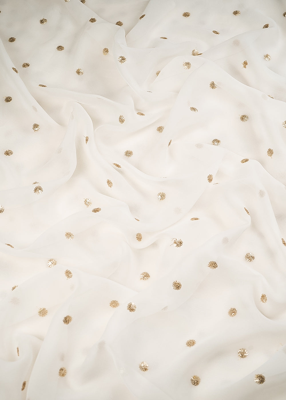White Dyeable Georgette Fabric With All Over Buti Of Zari And Sequins Work 24540