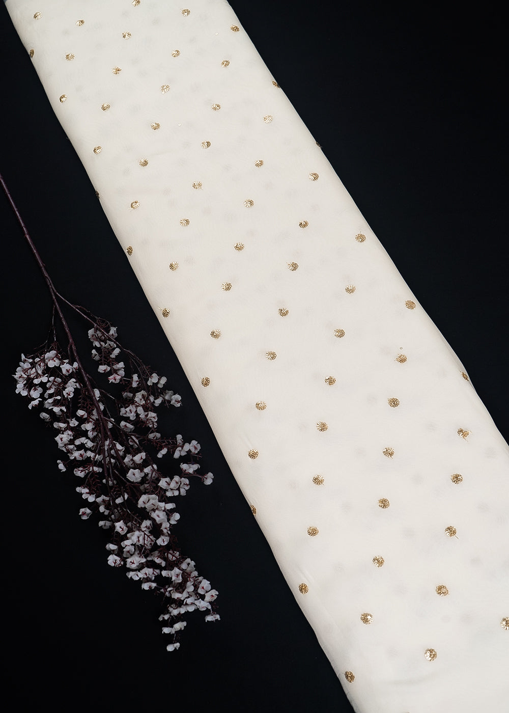 White Dyeable Georgette Fabric With All Over Buti Of Zari And Sequins Work 24540