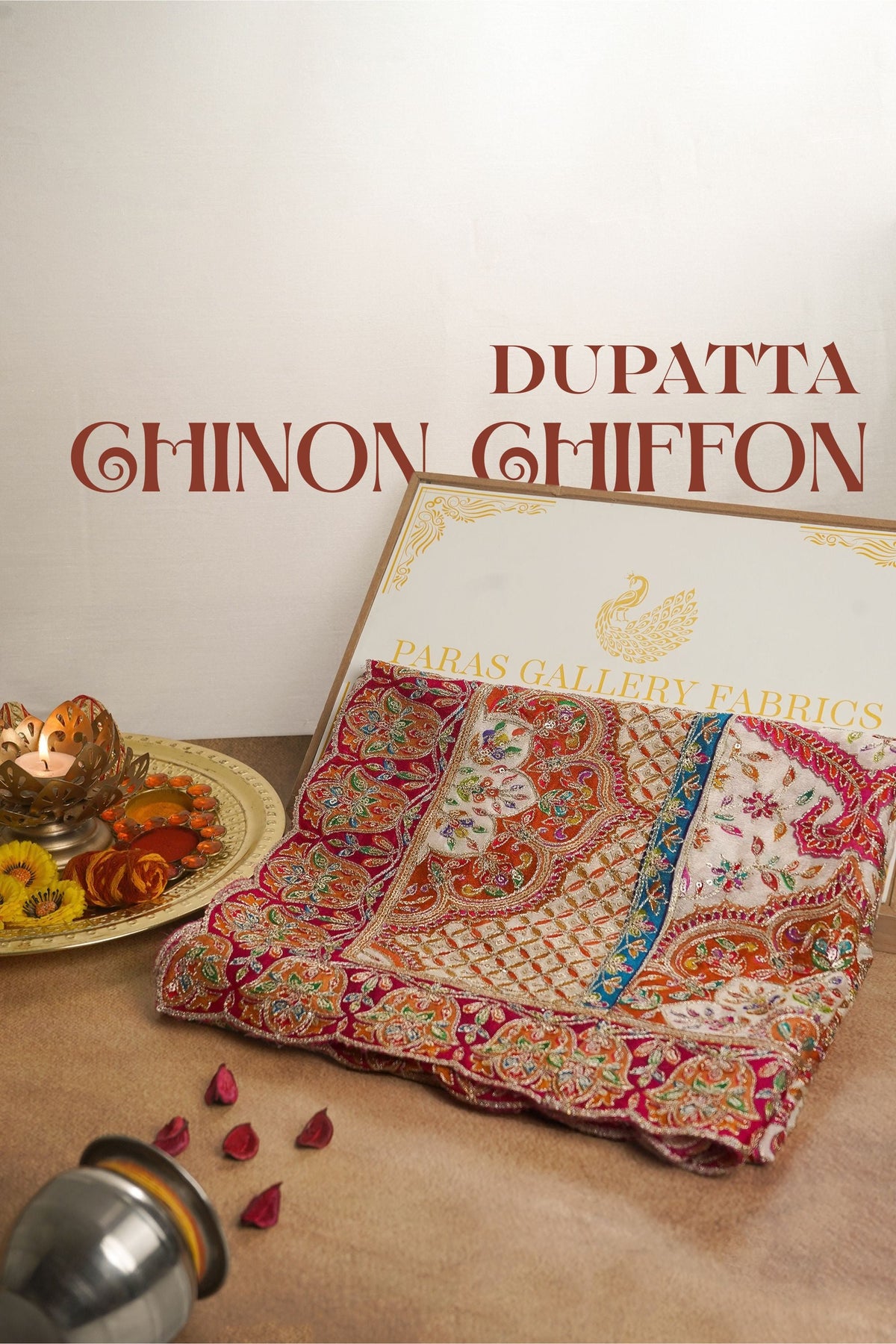 Off White Chinon Chiffon Dupatta All Over Zari And Sequins Work With Border 24551