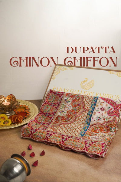 Off White Chinon Chiffon Dupatta All Over Zari And Sequins Work With Border 24551