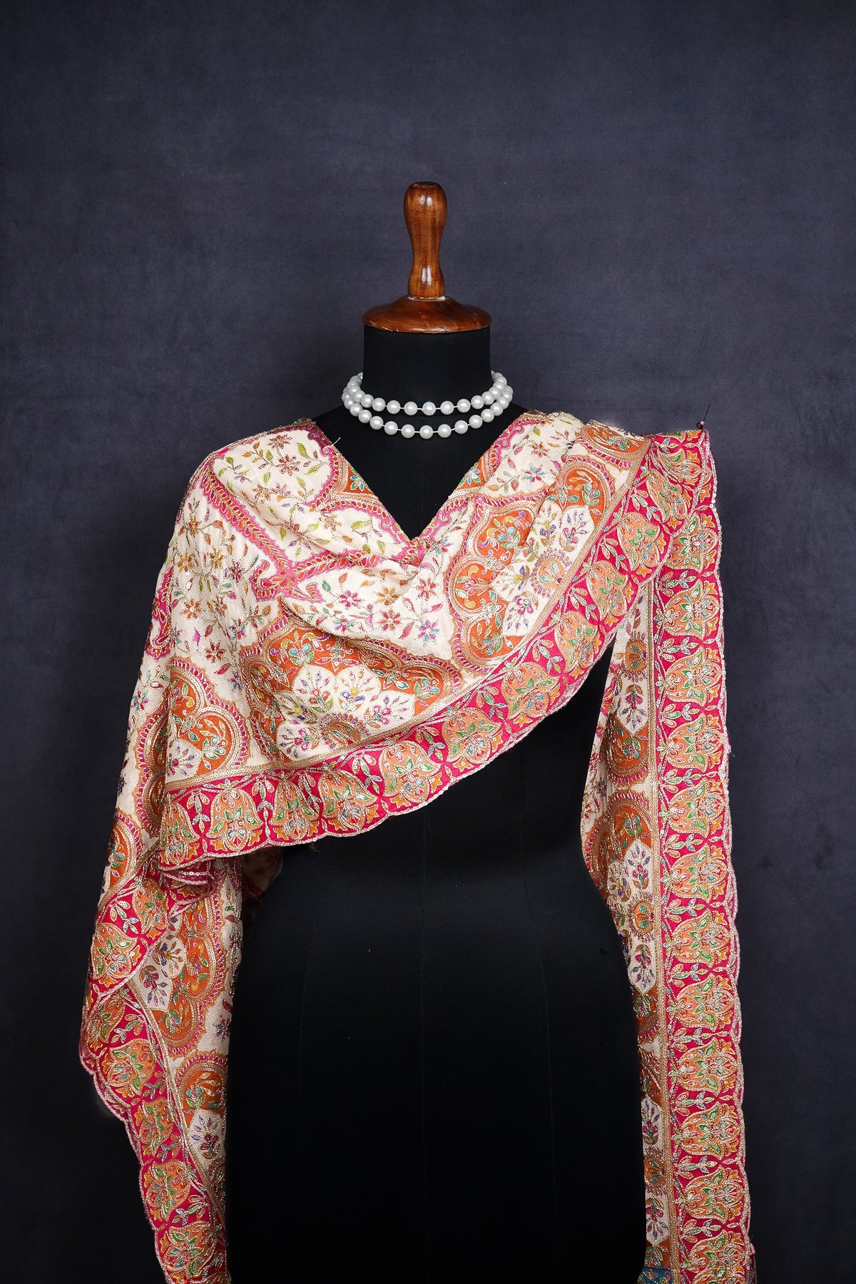 Off White Chinon Chiffon Dupatta All Over Zari And Sequins Work With Border 24551